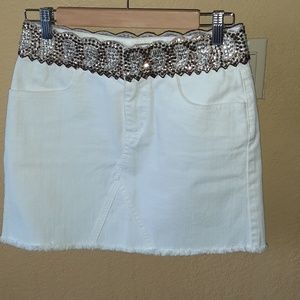Skirt ,mini, white denim embellished